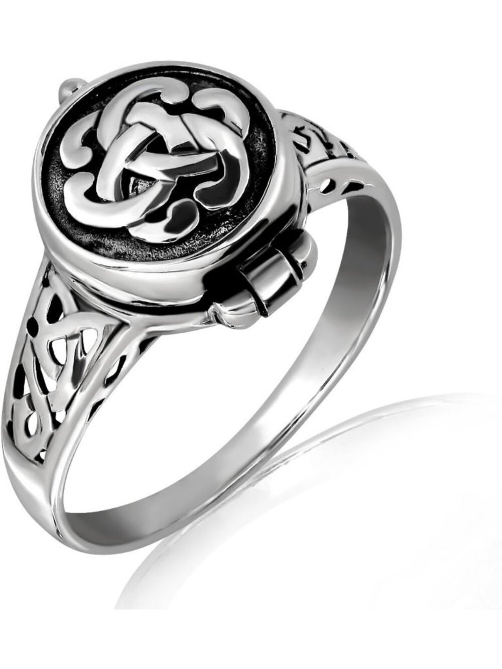 Sterling Silver Triquetra Celtic Knot Signet Locket Poison Ring for All